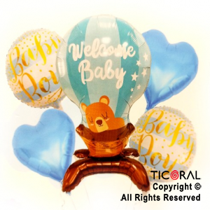 SET DE GLOBOS METALIZADO WELCOME BABY CELESTE 5 UNIDADES X 1